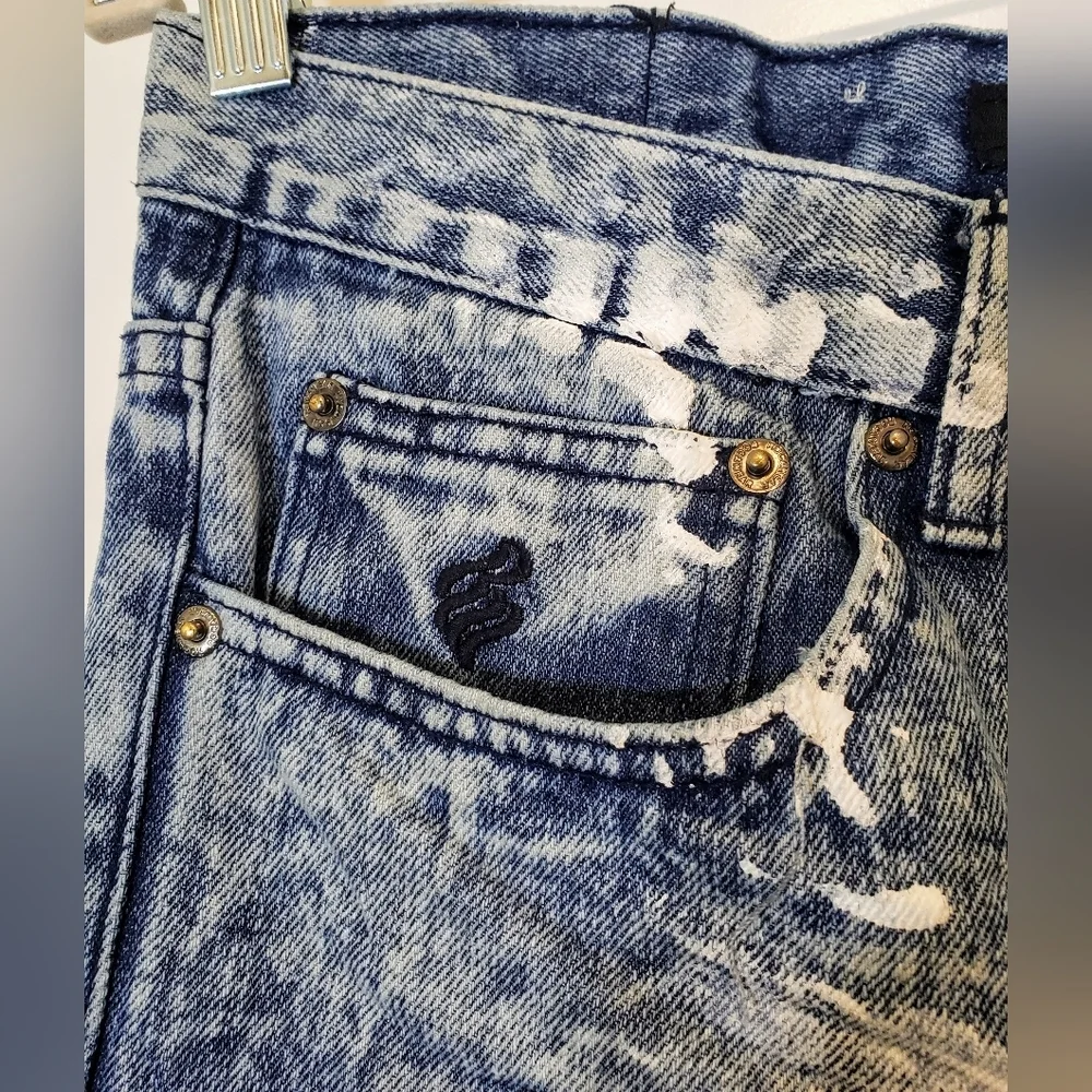 Rocawear Distressed Fading Paint Splattered Denim Blue Jean Shorts Size …